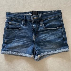 dark denim high rise shorts